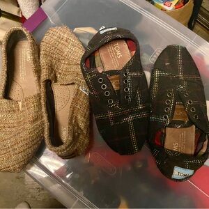 TOMS Brown Tweed and Black Plaid Slip-Ons***Sold